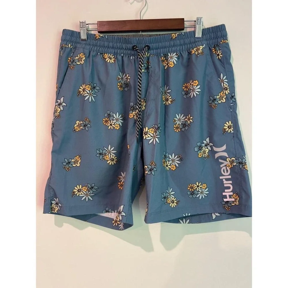 Hurley‎ Mens XL Floral Adjustable Elastic Waist Lined Board Shorts/Swim Trunks